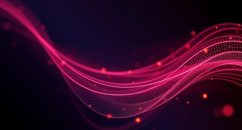 Abstract web header featuring fluid burgundy lines on a dark blue background, symbolizing data flow and system integration.